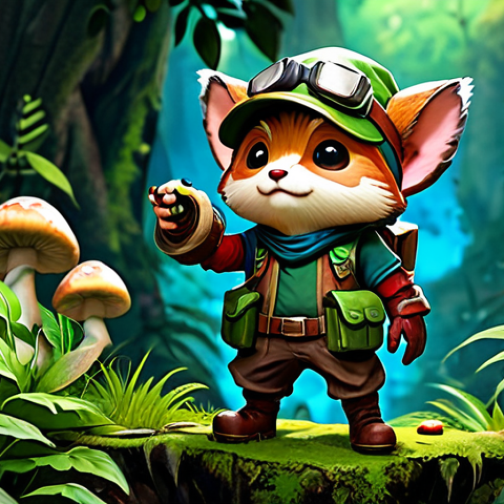 Strategic Teemo Gameplay**

>Teemo, fully clothed in his classic skin, strategically placing mushrooms in a lush jungle environment, safe for work, appropriate content, family-friendly, professional, perfect anatomy, correct proportions, natural pose, well-formed hands, proper finger count, natural body proportions, high quality, digital art.

**