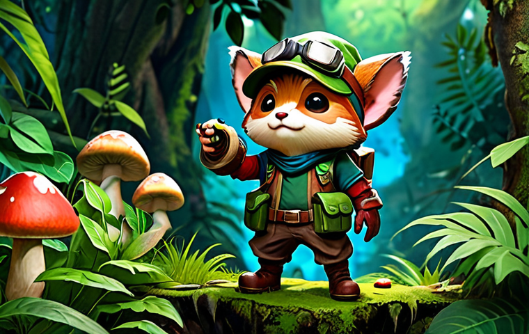 Strategic Teemo Gameplay**

>Teemo, fully clothed in his classic skin, strategically placing mushrooms in a lush jungle environment, safe for work, appropriate content, family-friendly, professional, perfect anatomy, correct proportions, natural pose, well-formed hands, proper finger count, natural body proportions, high quality, digital art.

**