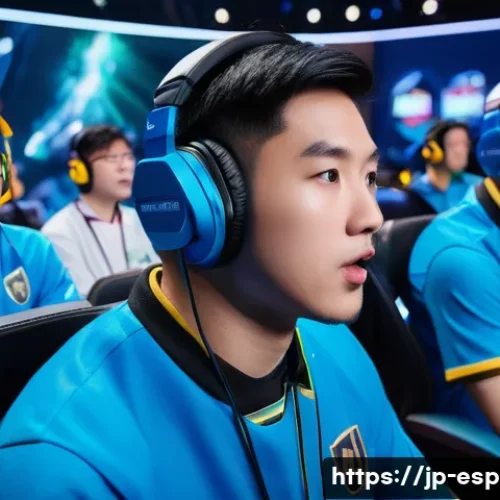 롤드컵 명장면 제작 과정 - A dynamic esports tournament scene featuring multiple camera angles capturing intense moments of a L...