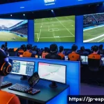 오버워치 리그 명경기 - A dynamic esports arena scene showcasing a professional Overwatch League match in intense mid-action...
