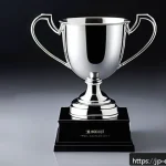 롤드컵 역대 트로피 디자인 - A sleek and elegant silver trophy cup symbolizing pure victory and glory, crafted from polished silv...