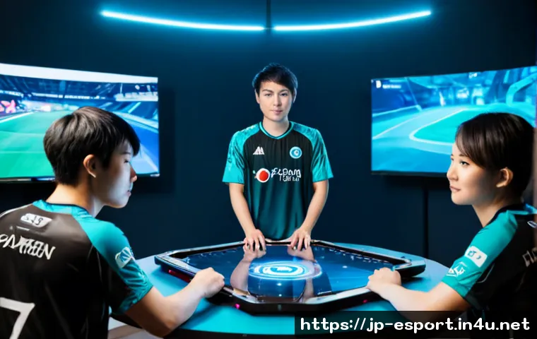 디플러스 기아 팀의 변화 - Photorealistic esports team transition scene in a modern training facility, five diverse young adult...